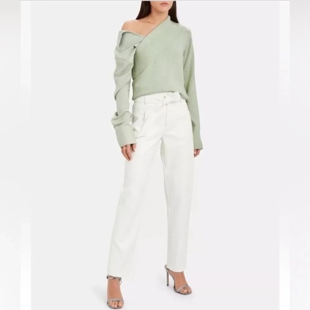 NWT SZ M Hellessy *Joffie* Mint Green Cashmere-Silk Sweater Satin Blouse Assym
